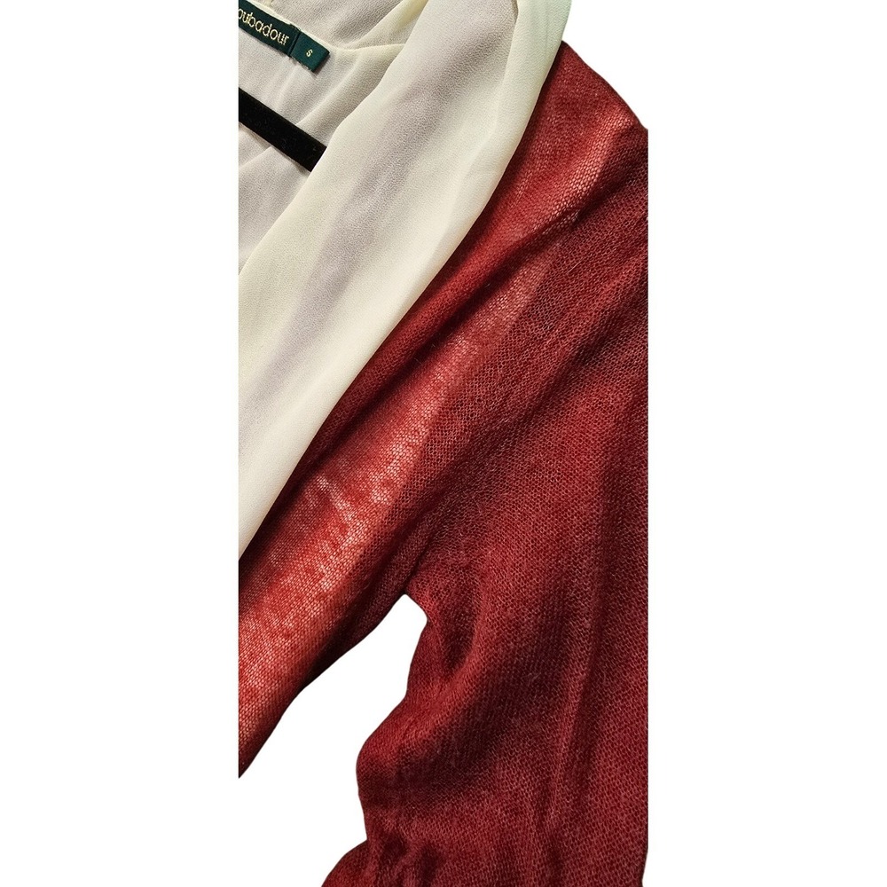 $120 EUC TROUBADOR long sleeve cardigan blouse S berry cream mixed media silk - Picture 5 of 6